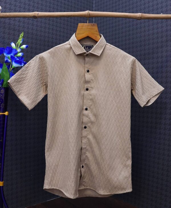 Biege half sleeve linen shirt for men